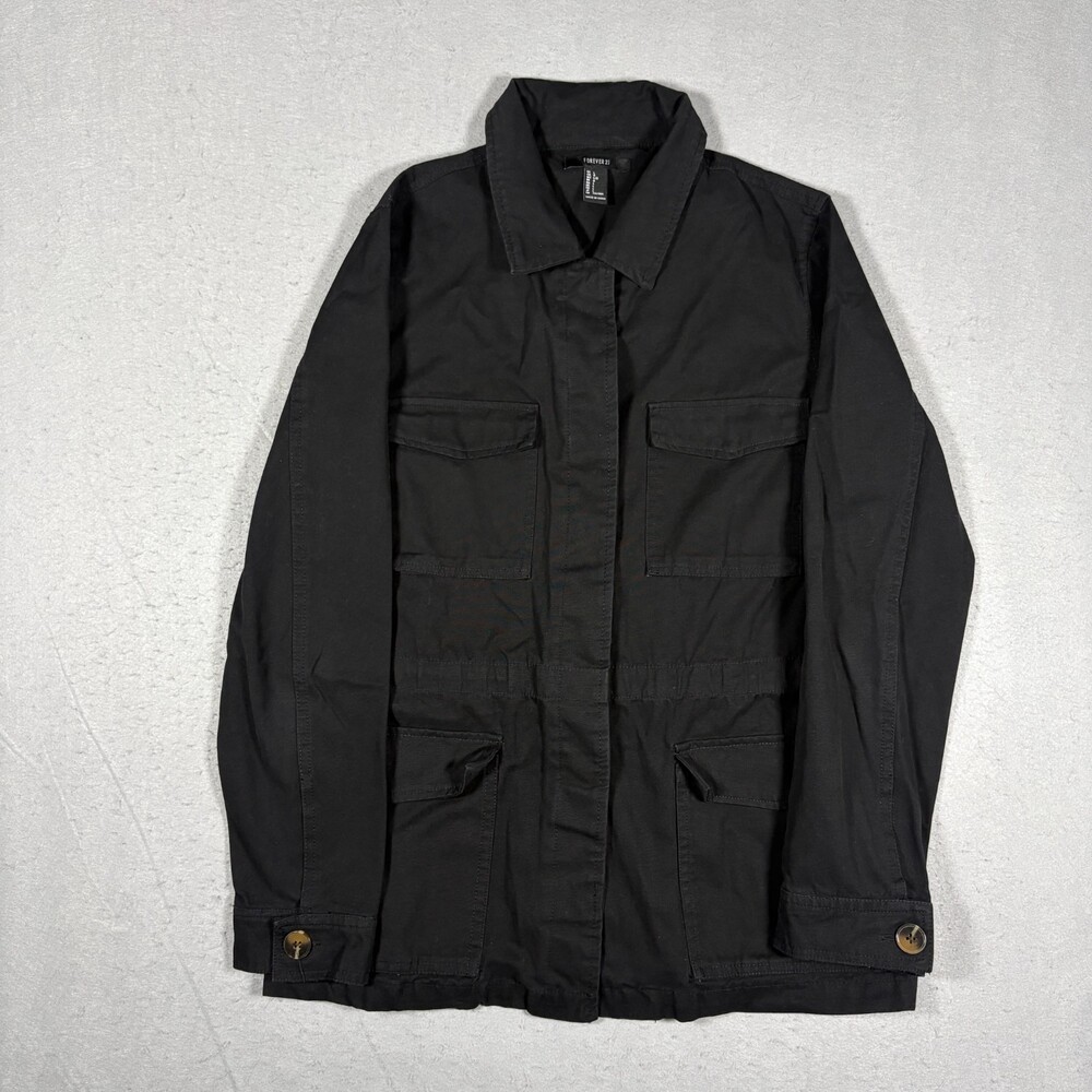 Forever 21 Women's Black Field Utility Jacket 100% Cotton Size L